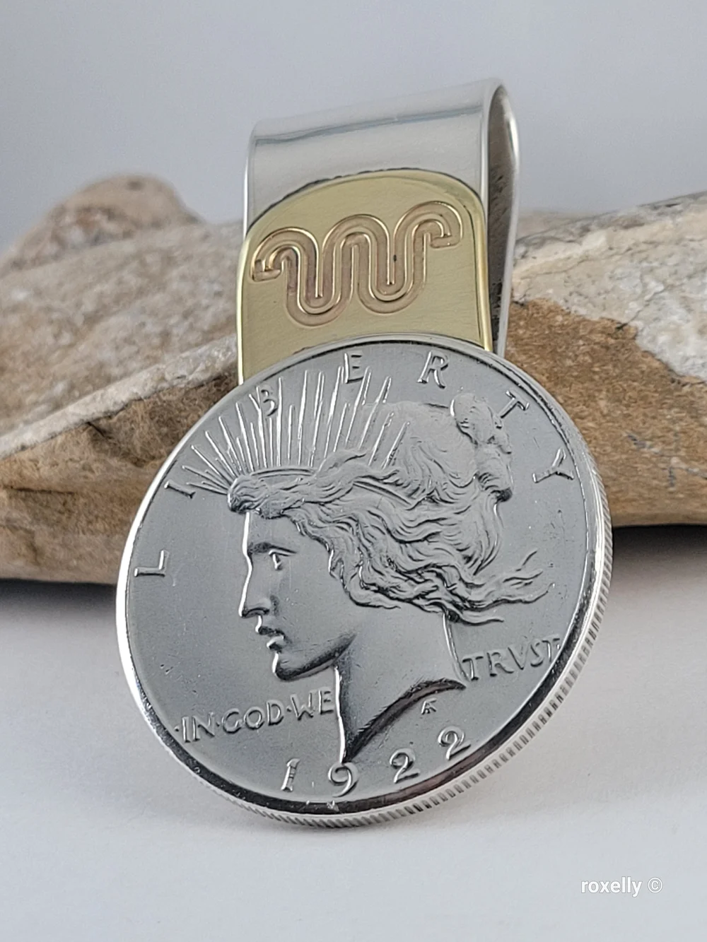 925 SS and 14k Solid Gold Money Clip w/ 1922 Peace Dollar Coin – Vintage 👌🎁